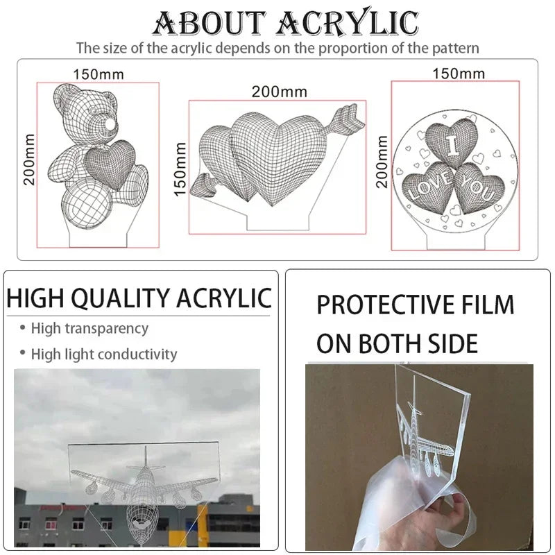 3D Anime Girl LED Night Light 16 Color Illusion Bedside Bedroom Table Lamp