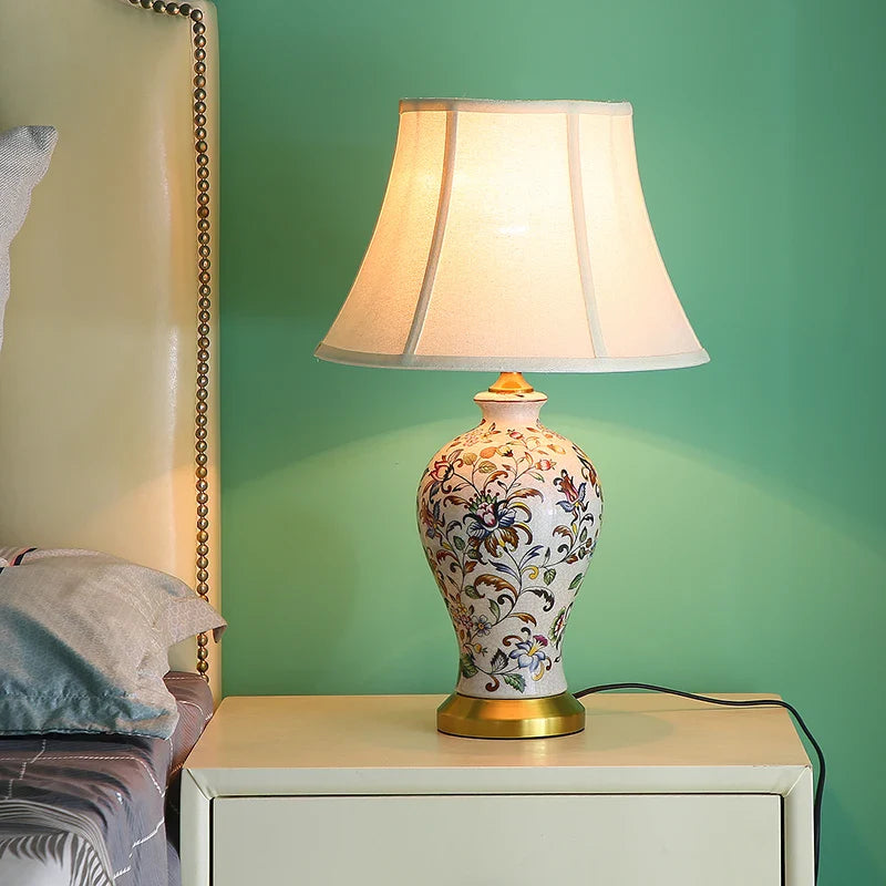 American Style Desk Lamp Painted Pattern Bedside Table Light Home Decor