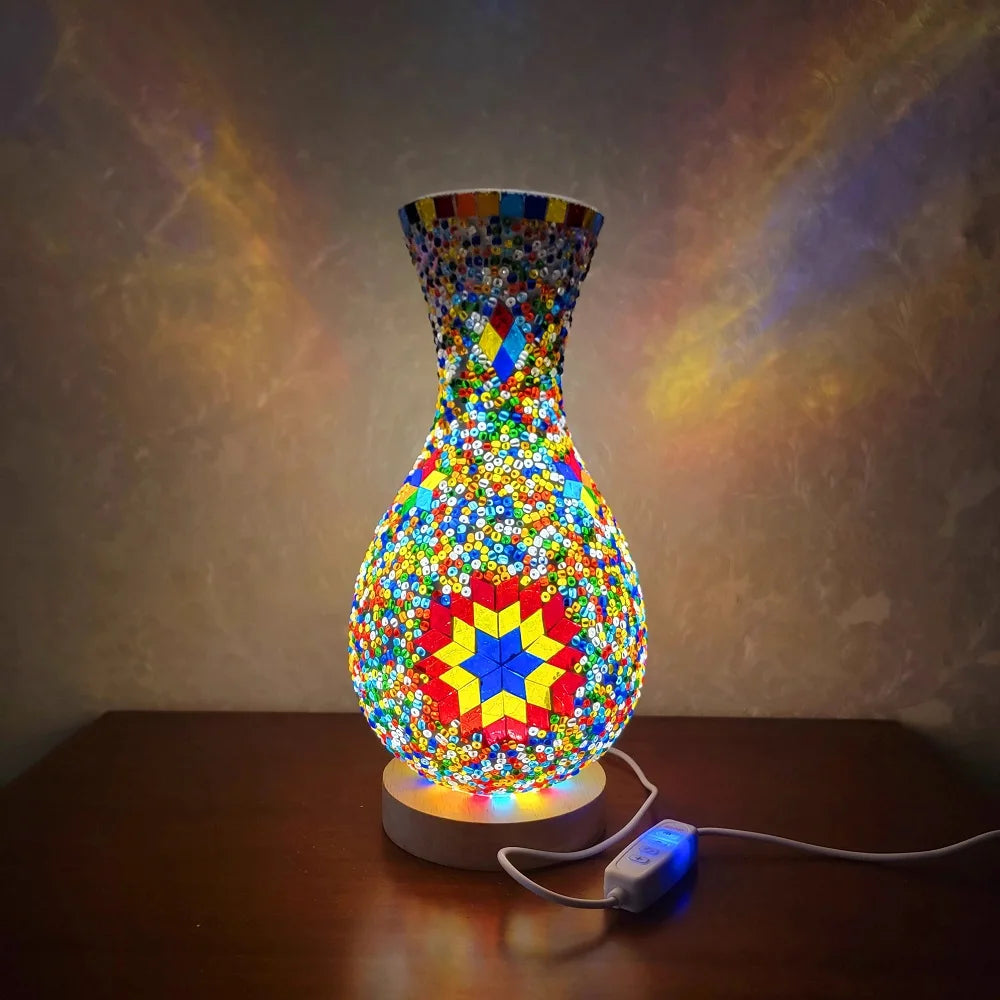 Turkish Mosaic Table Lamp Hand Inlaid Glass Mediterranean Bedroom Living Room Decor