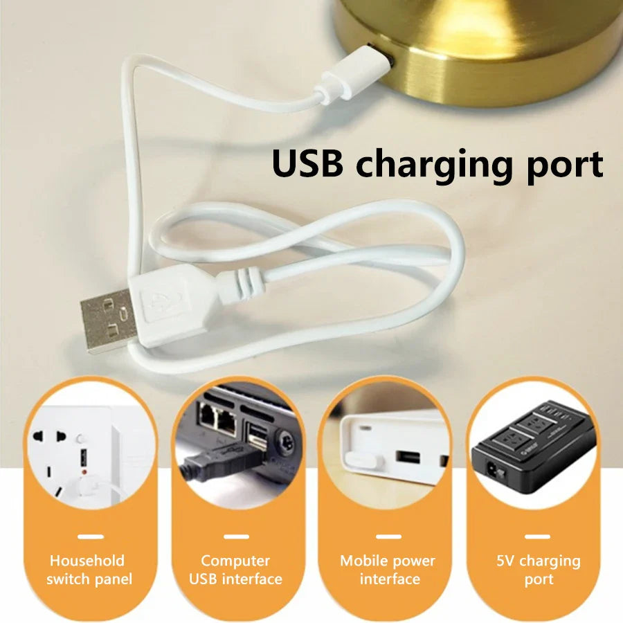 LED Metal Touch Table Lamp Rechargeable Night Light for Bar Coffee Table Decor