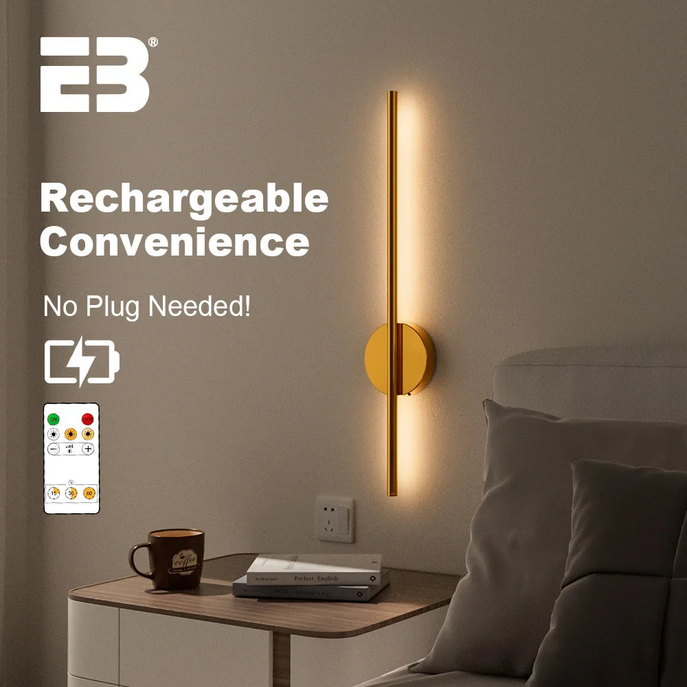 Wireless LED Wall Sconces 2 Pack USB Rechargeable Battery Gold Indoor Light