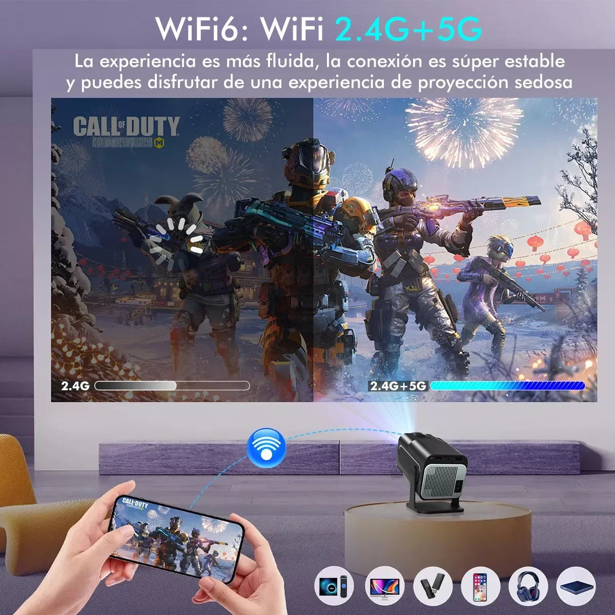 Android 11 4K Projector 1080P 390ANSI Dual WiFi6 BT5.0 Portable Home Cinema