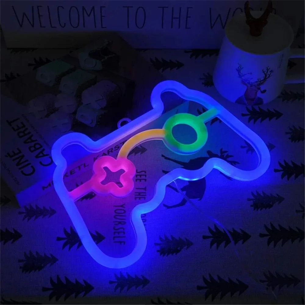 Gamepad Neon Sign Blue LED Gamer Room Wall Light Gaming Decor Night Lamp