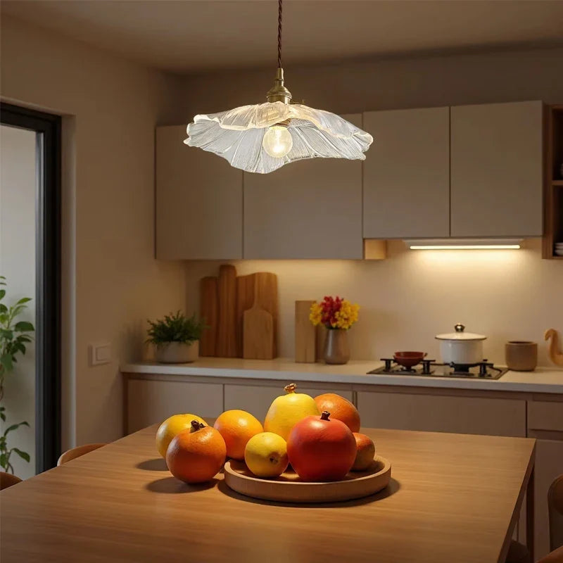 Vintage Flower Glass Pendant Light Hanging Ceiling Lamp for Bedroom Living Room