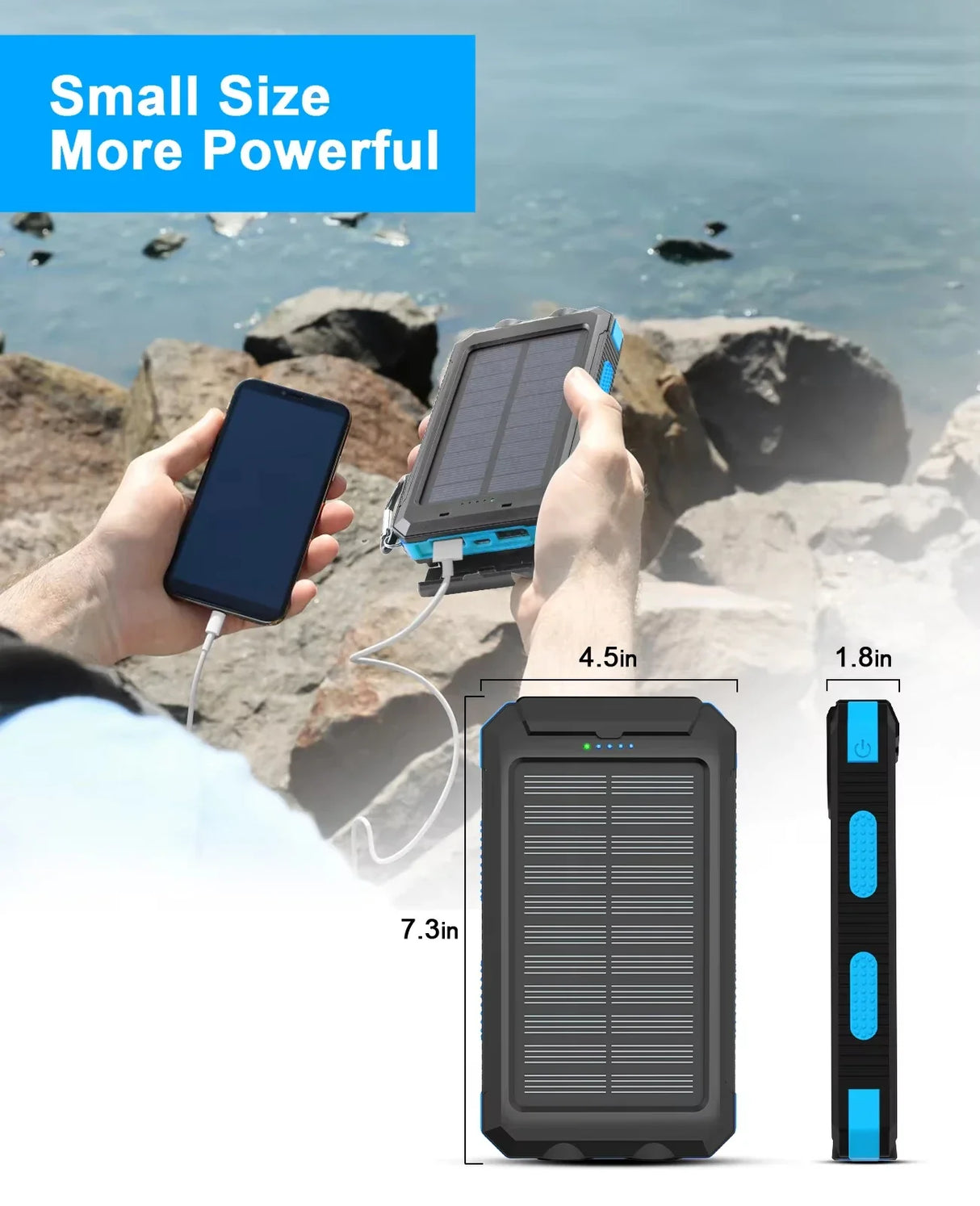 Gaiaray 30000mAh Solar Power Bank Dual USB Waterproof LED Outdoor Travel Charger