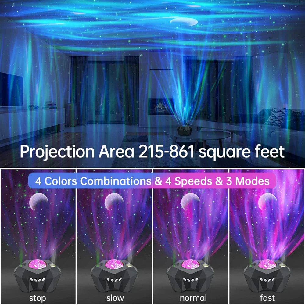 Aurora Galaxy Star Projector Lamp with Bluetooth Music Remote for Kids & Adults