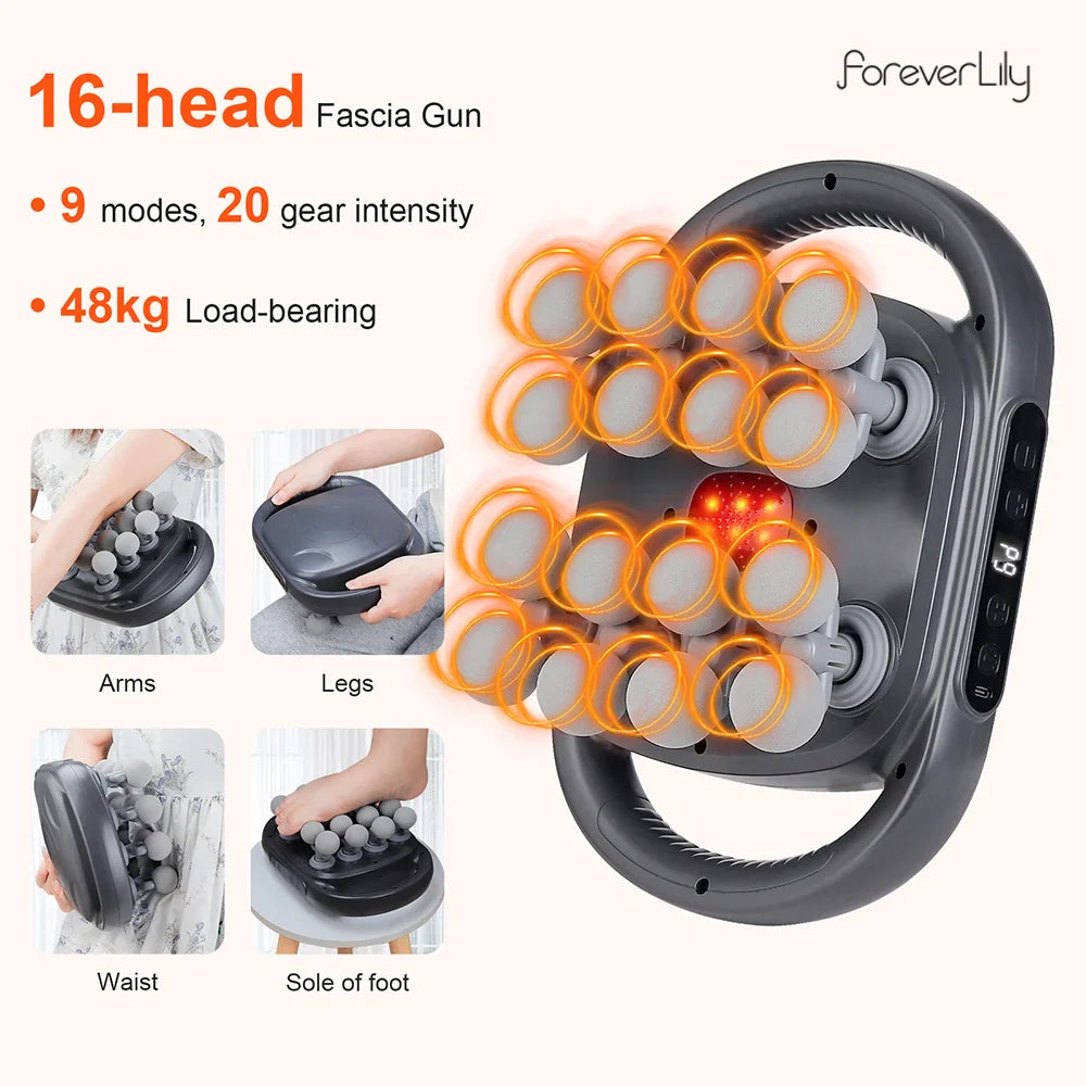 16-Head Fascia Massage Gun High-Frequency Muscle Massager for Neck Back Shoulders