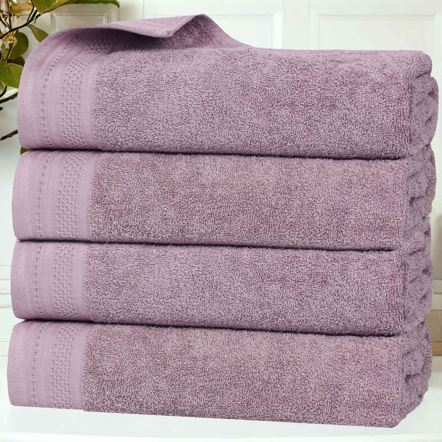 Honeycomb Textured Waffle Border Cotton Bath Towels, Set of 4 - Bath Towel by Superior Brand