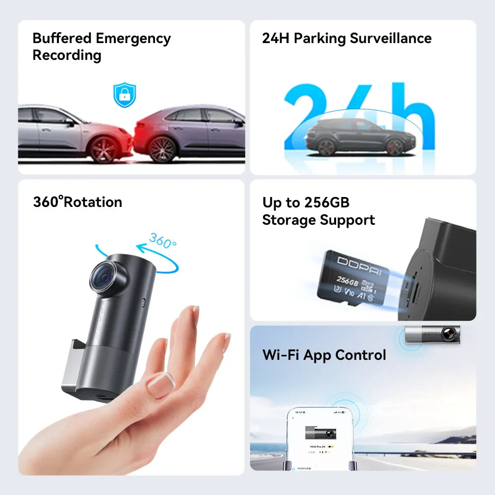 2K Dash Cam WiFi Night Vision 24H Parking Monitor Voice Control Car DVR