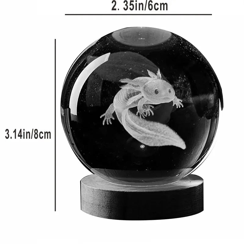 3D Axolotl Crystal Ball Night Light LED Laser Engraved Cute Gift Decor