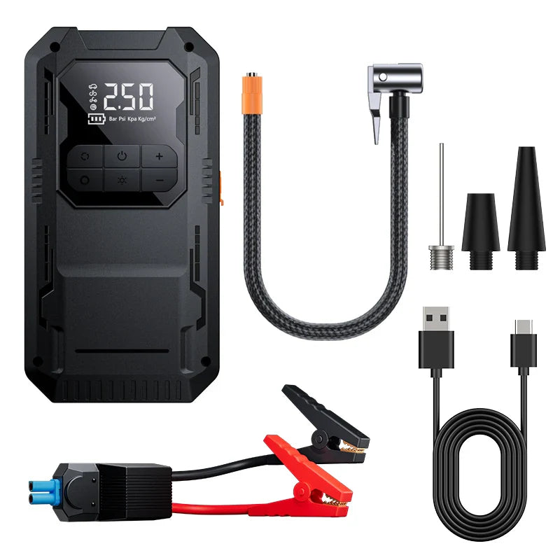 4-in-1 Car Jump Starter & Portable Air Compressor – Battery Booster & Tire Pump