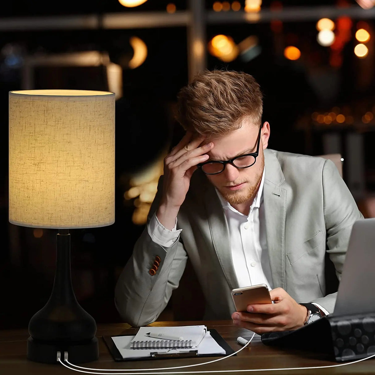 Bedside Table Lamp Set of 2 Touch Control Lamps with USB Charging for Bedroom