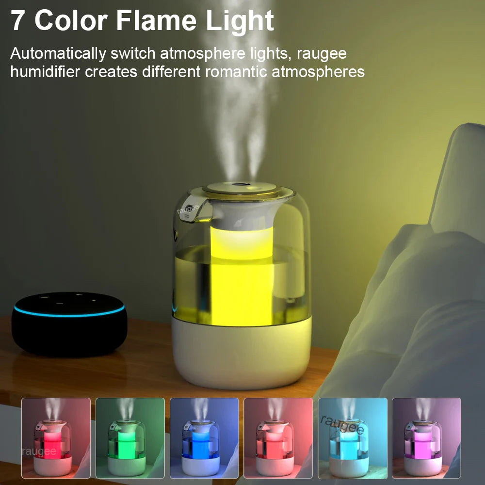 2.2L Large Capacity Air Humidifier Double Nozzle USB Mist Maker with LED Night Light