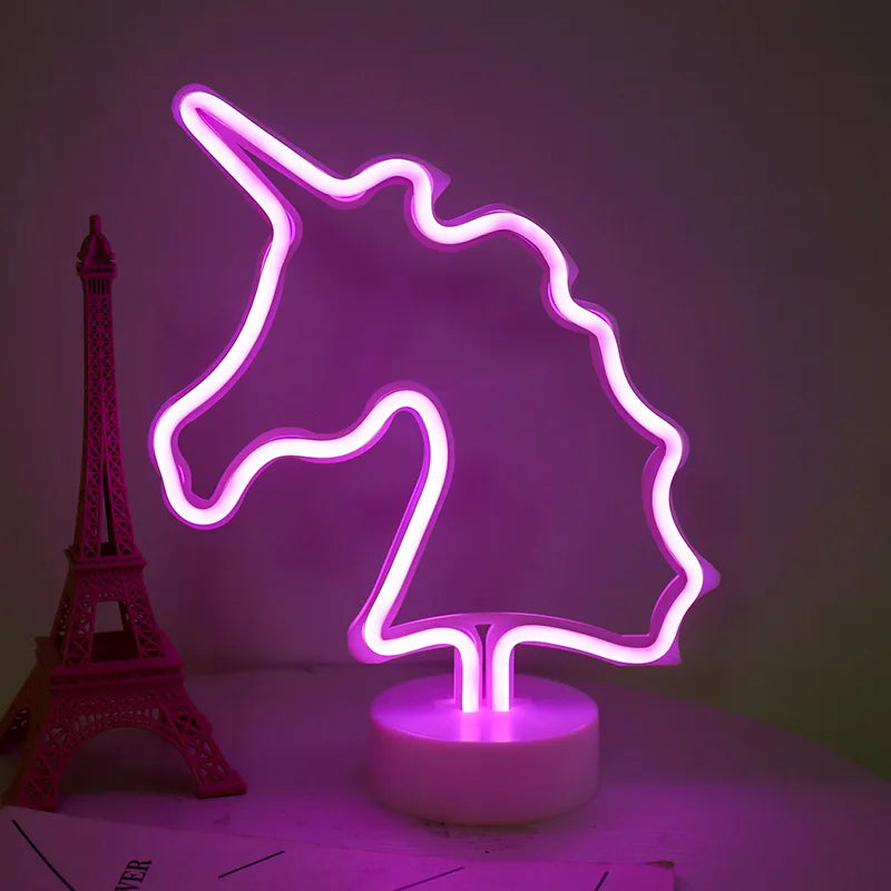 Neon Night Light USB Battery Table Lamp Flamingo Cactus Room Decor for Bedroom
