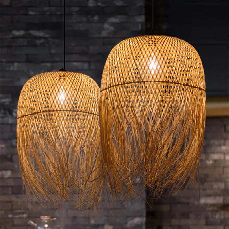 Bamboo Woven Pendant Light Handwoven Chandelier E27 Restaurant Home Decor