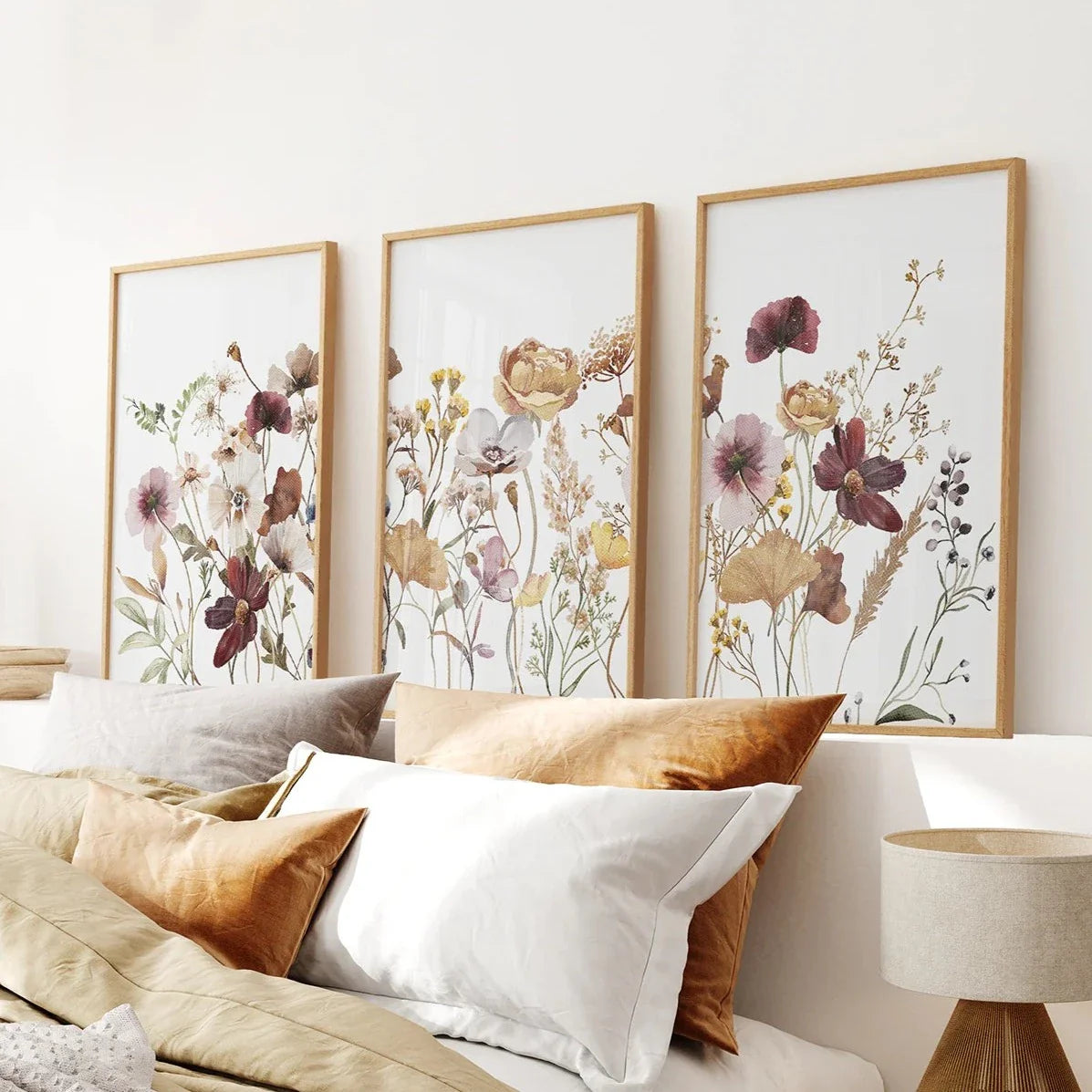 3-Piece-Brown-and-Red-Wildflower-Wall-Art-Set-Wall-Art-Set