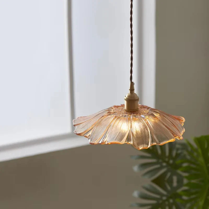 Vintage Flower Glass Pendant Light Hanging Ceiling Lamp for Bedroom Living Room
