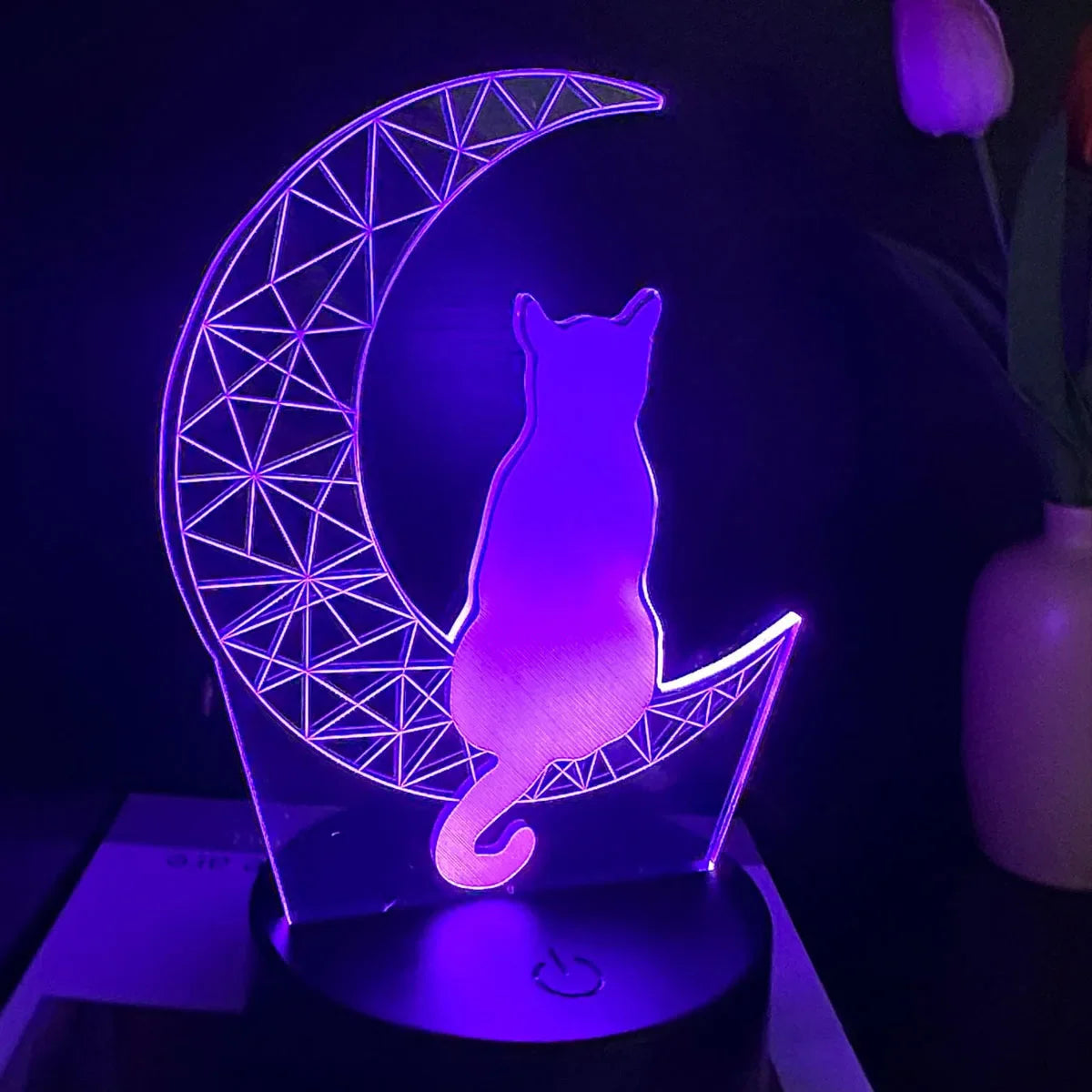 Moon Cat 3D Night Light Optical Illusion Lamp 7-Color Touch Bedroom Decor Lamp