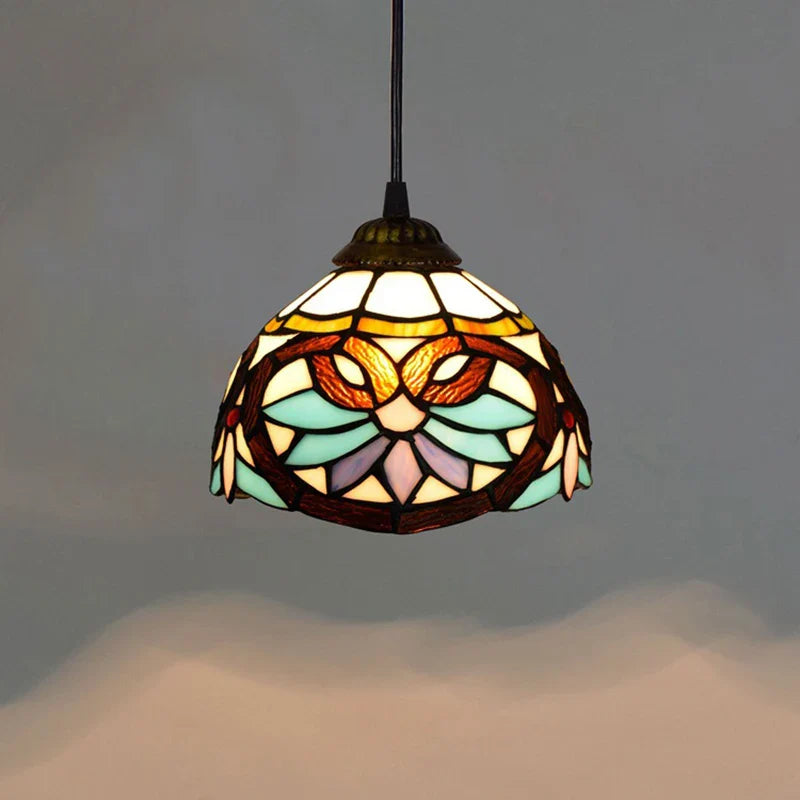 European Stained Glass Pendant Light 20cm Hanging Lamp Dining Bedroom Decor