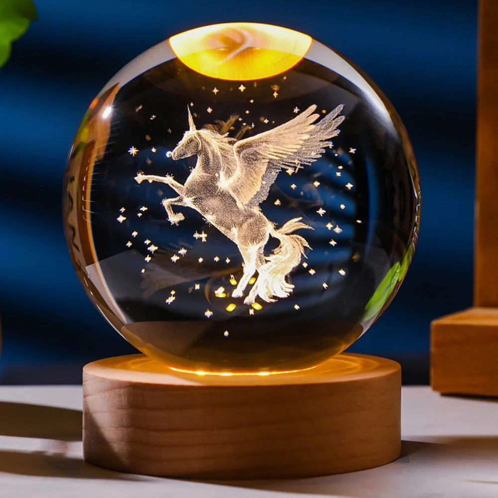3D Axolotl Crystal Ball Night Light LED Laser Engraved Cute Gift Decor