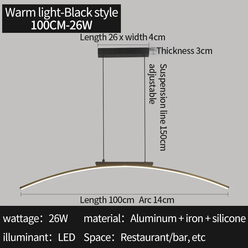 Modern LED Arc Pendant Light – Adjustable Dining Room Hanging Lamp for Kitchen