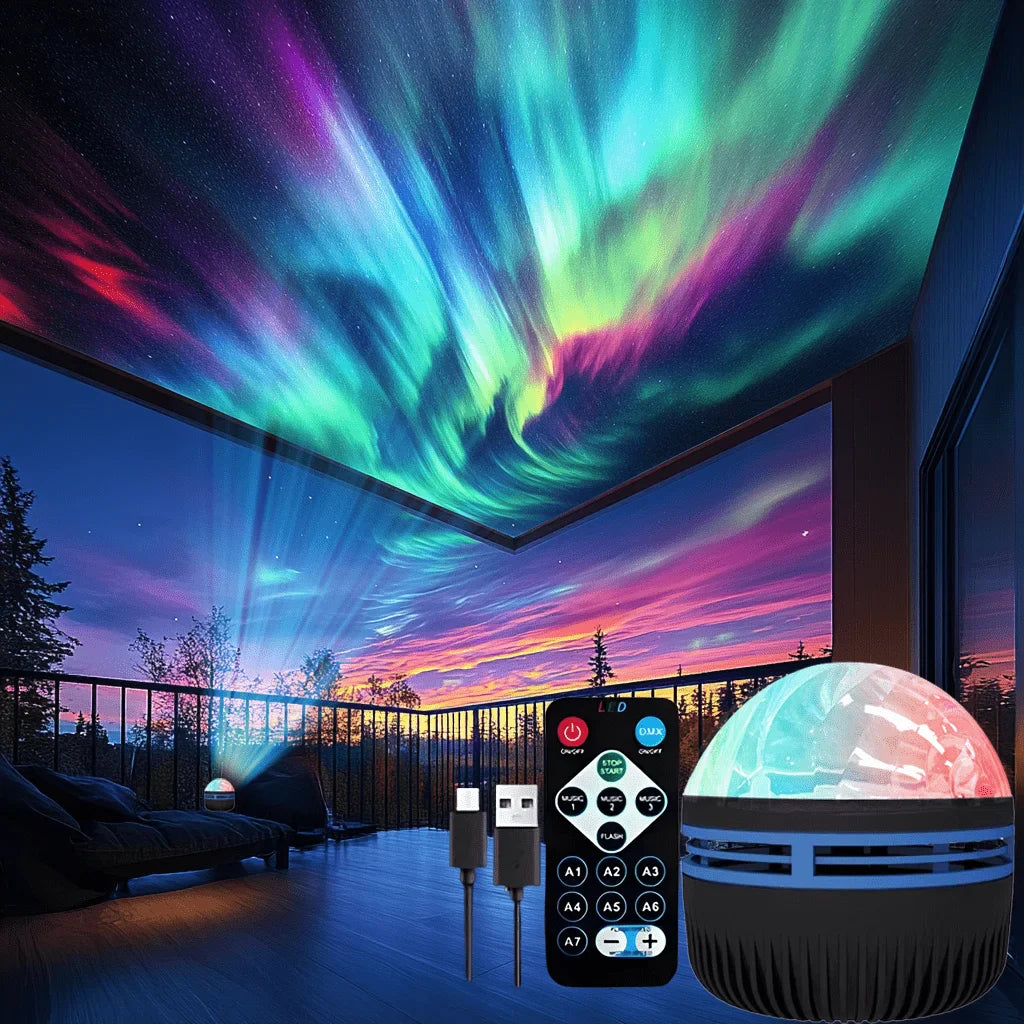 Aurora Starry Sky Projector LED Night Light 7 Color Remote USB Auto Rotate Lamp