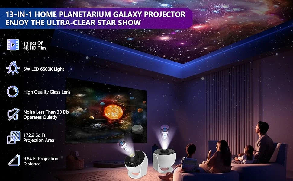 HD Galaxy Star Projector Night Light for Kids with 13 Films & 360° Rotation