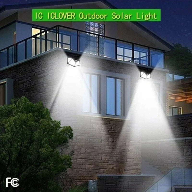 100 LED Solar Motion Sensor Wall Lights Outdoor Waterproof Garden Street Lamp