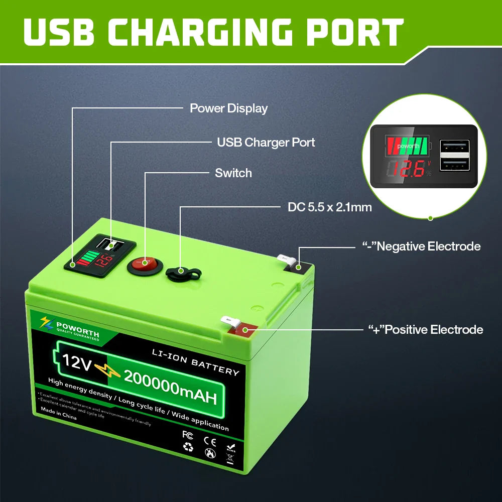12V 200Ah LiFePO4 Lithium Battery Deep Cycle Rechargeable with BMS