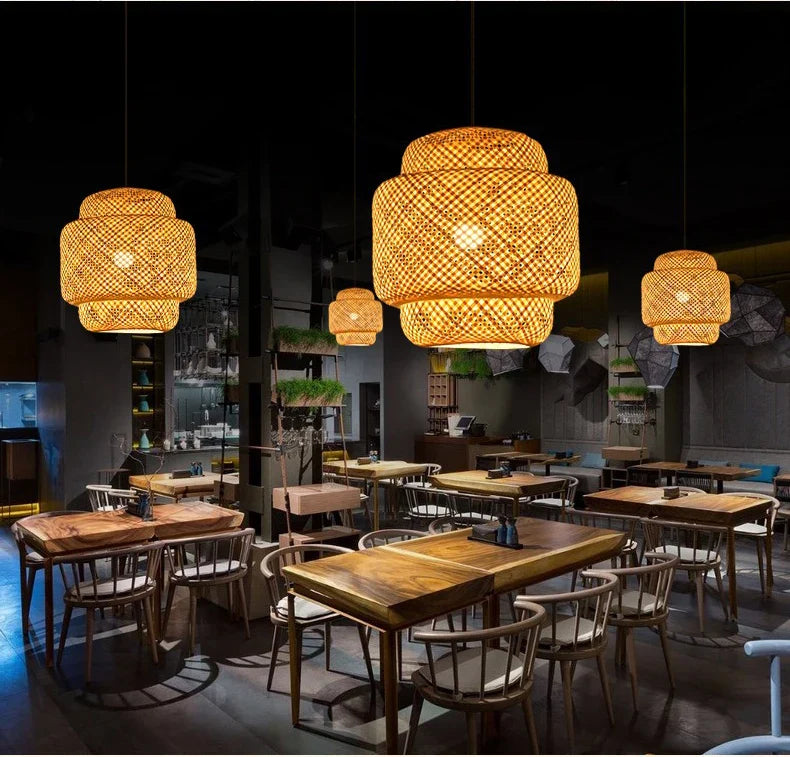Handwoven Bamboo Rattan Pendant Lamp – Natural Wicker LED Hanging Light E27