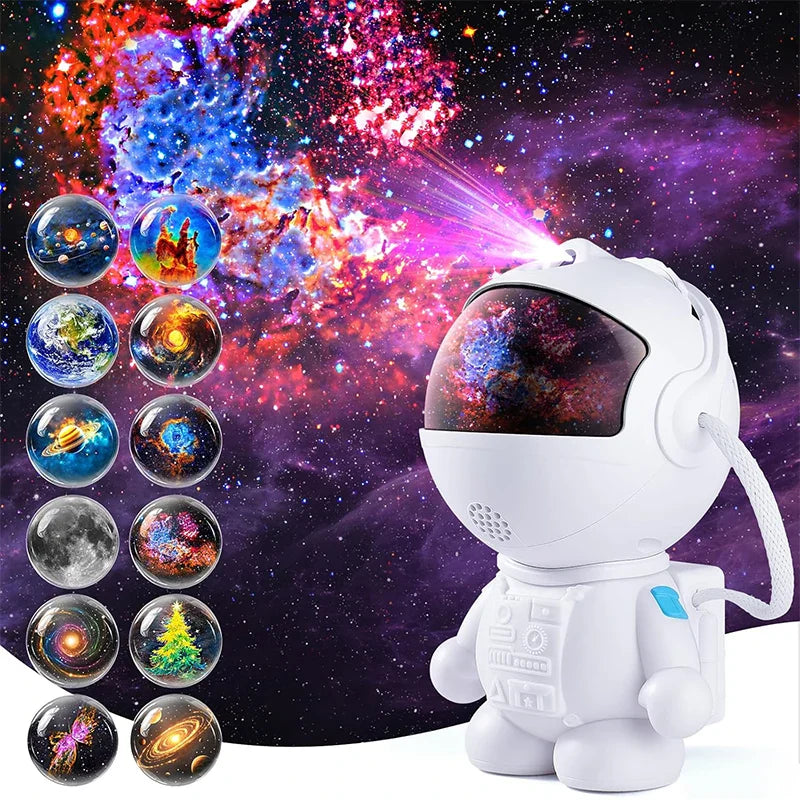 Astronaut Galaxy Projector Star Light with 12 Space Films 360 Rotating Planetarium