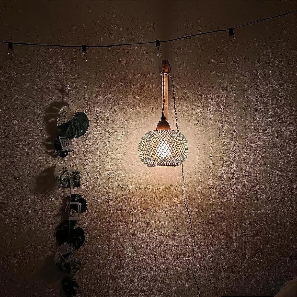 Bamboo Lantern Wall Lamp Natural Rattan Wicker E27 Chandeliers Hand-Woven Bamboo Room Decor Lampshades Wall Light Fixtures