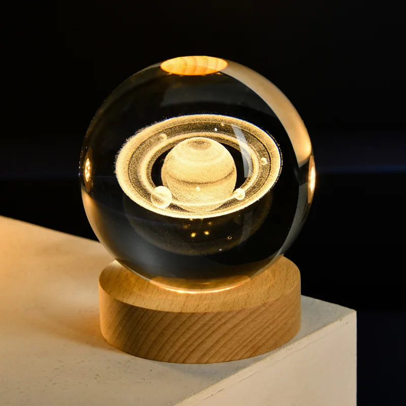 Crystal Ball Night Light USB Laser Engraved LED Lamp Gift for Bedroom Decor