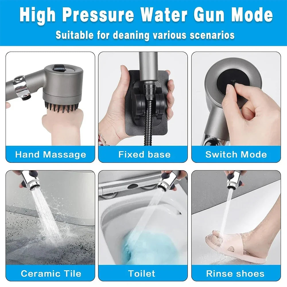 High Pressure Handheld Shower Head 3 Modes Filter Spa Spray with ON/OFF Water Save