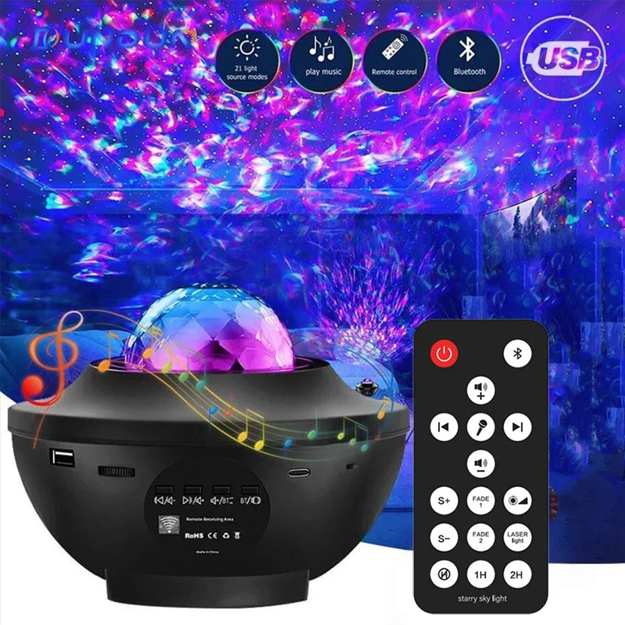 LED Starry Galaxy Projector Night Light Bluetooth Music Colorful Star Lamp Gift