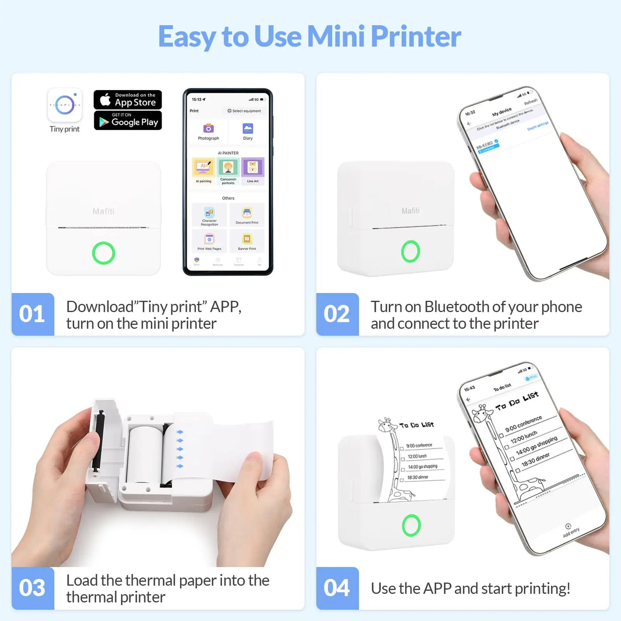 Portable Mini Bluetooth Sticker Printer Inkless Label Maker for Notes & Journals