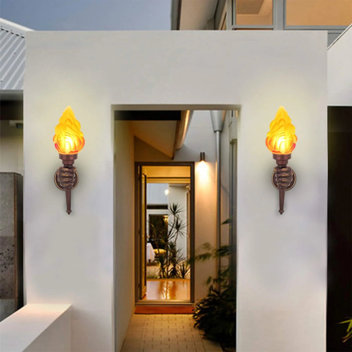 Pack of 2 Rustic Outdoor Wall Lights LED Flame Torch Lamps E27 Garden Lighting