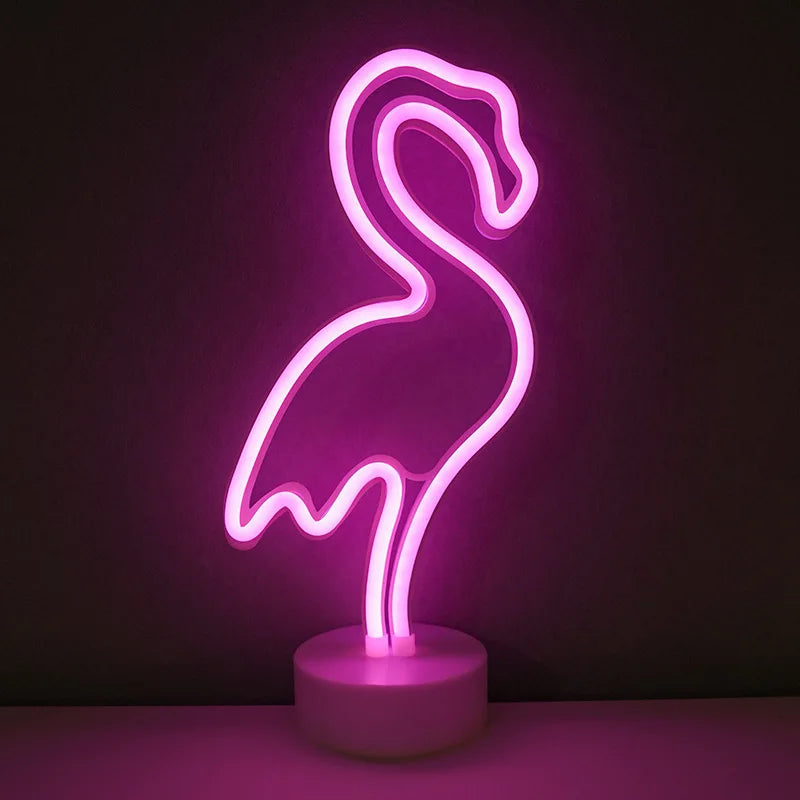 Neon Night Light USB Battery Table Lamp Flamingo Cactus Room Decor for Bedroom