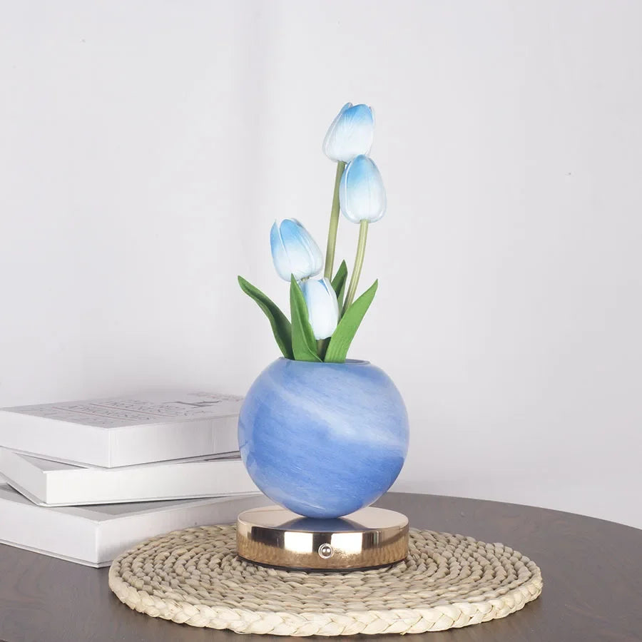 LED Tulip Night Light Bedroom Ambient Desk Lamp Planet Bouquet Decor