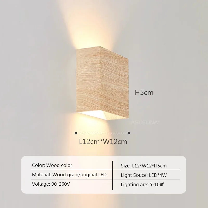 Nordic Wooden Wall Sconce LED Up Down Bedside Living Room Walnut Light