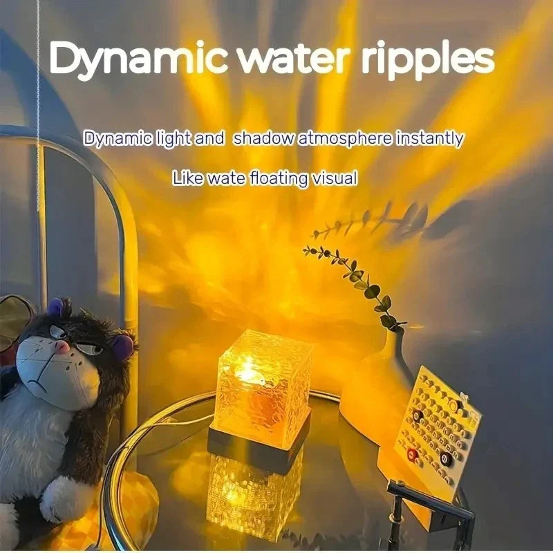 Water Ripple Projector Night Light Rotating Flame Crystal Lamp 16 Color Ambient Lamp