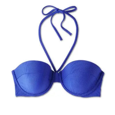 Shade & Shore Women's Ribbed Halter Bikini Top Swimsuit Halter Neck Tie Swimwear
