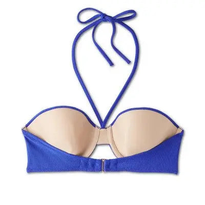Shade & Shore Women's Ribbed Halter Bikini Top Swimsuit Halter Neck Tie Swimwear