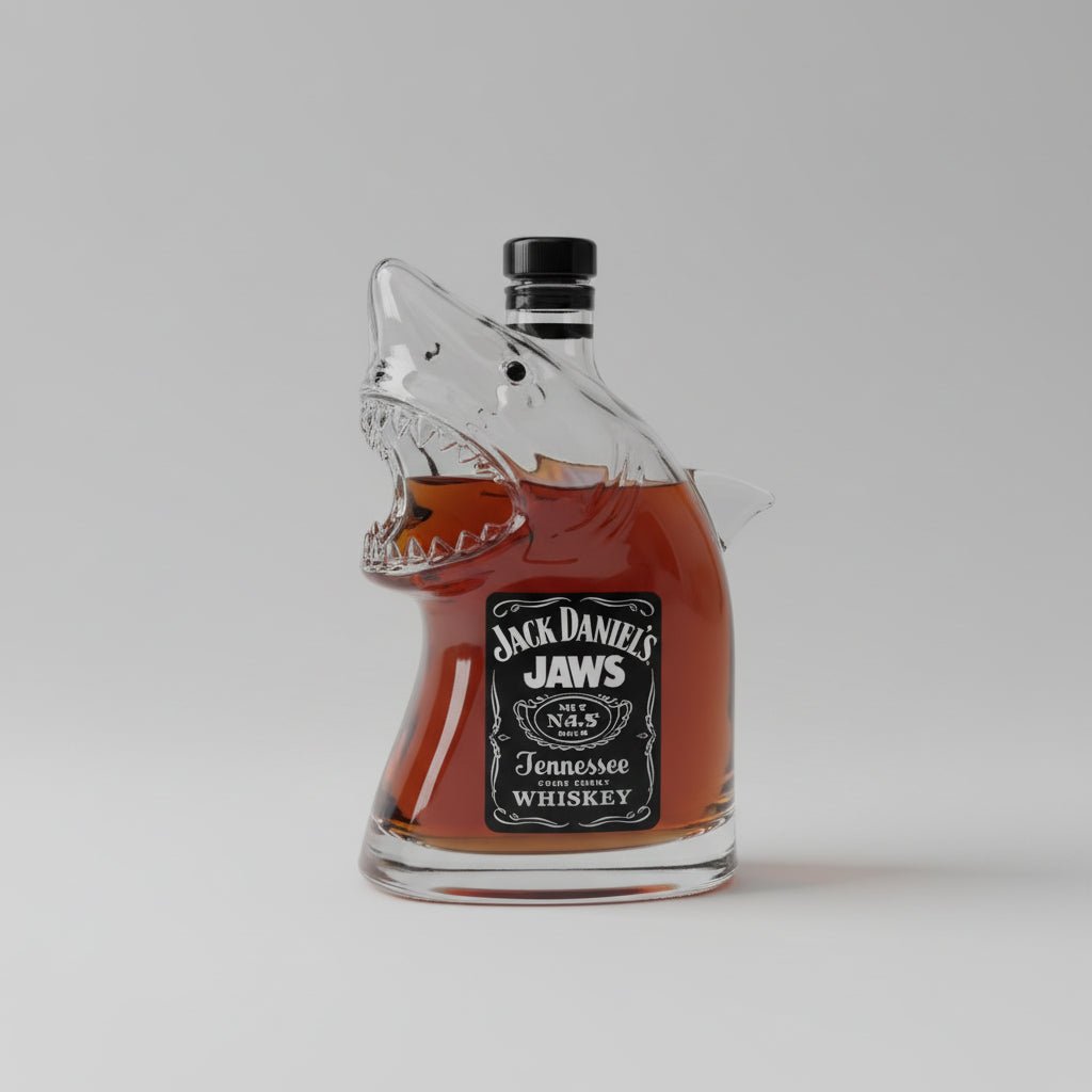 Shark Head Glass Bottle Collectible Whiskey Decanter Movie Memorabilia