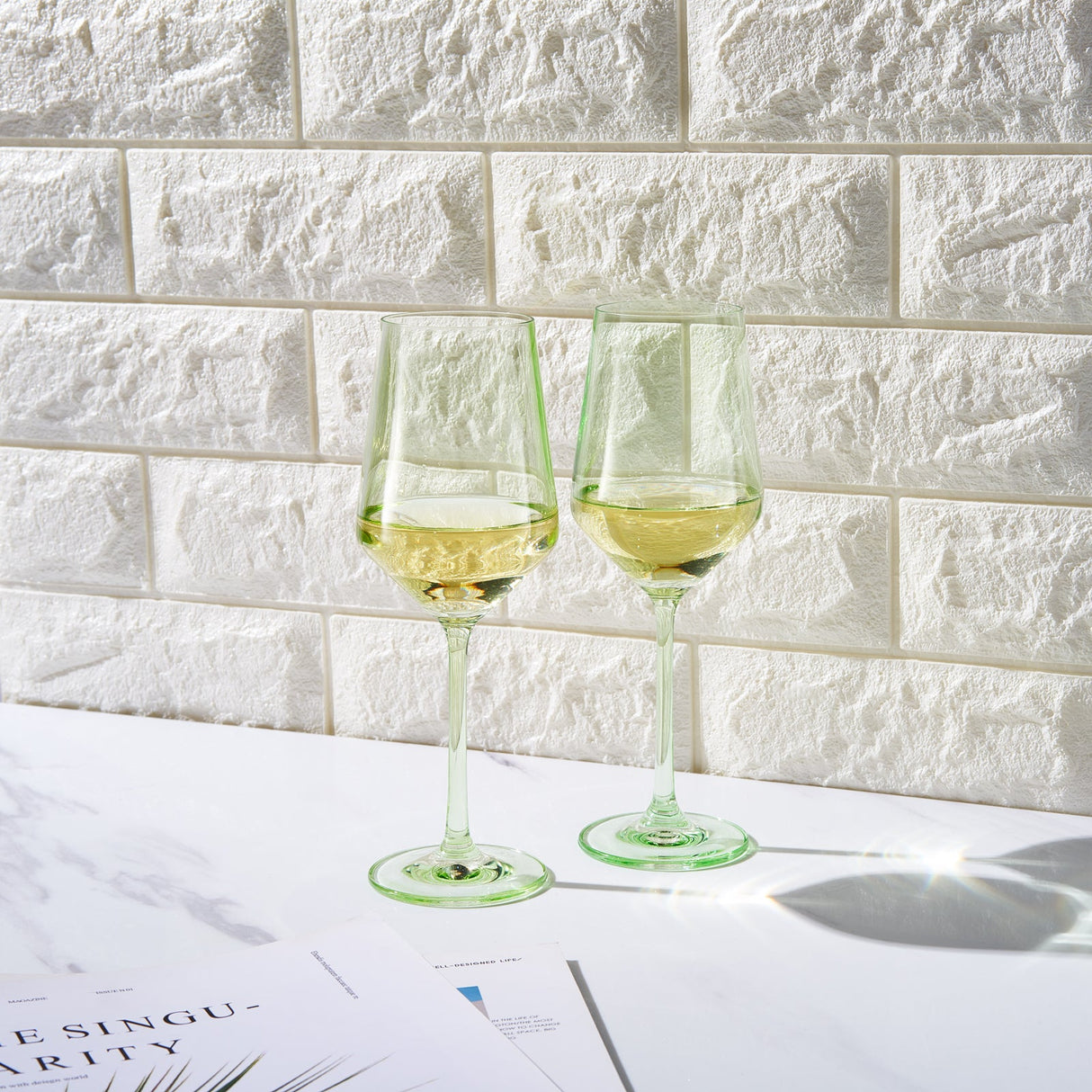 Monet Stemmed Wine Glassware, Green, Set of 2