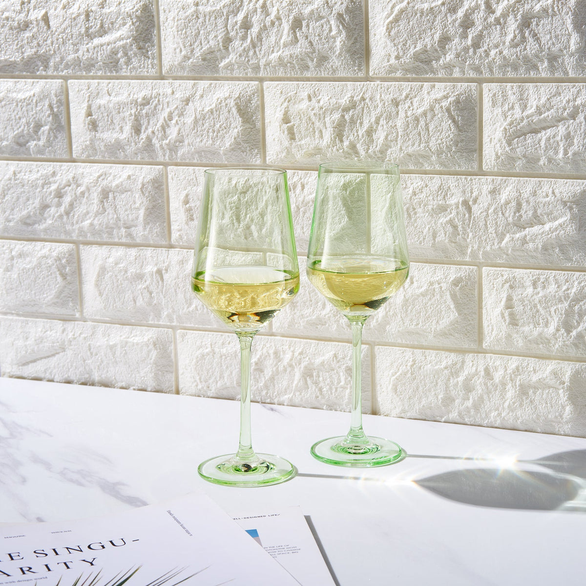 Monet Stemmed Wine Glassware, Green, Set of 2