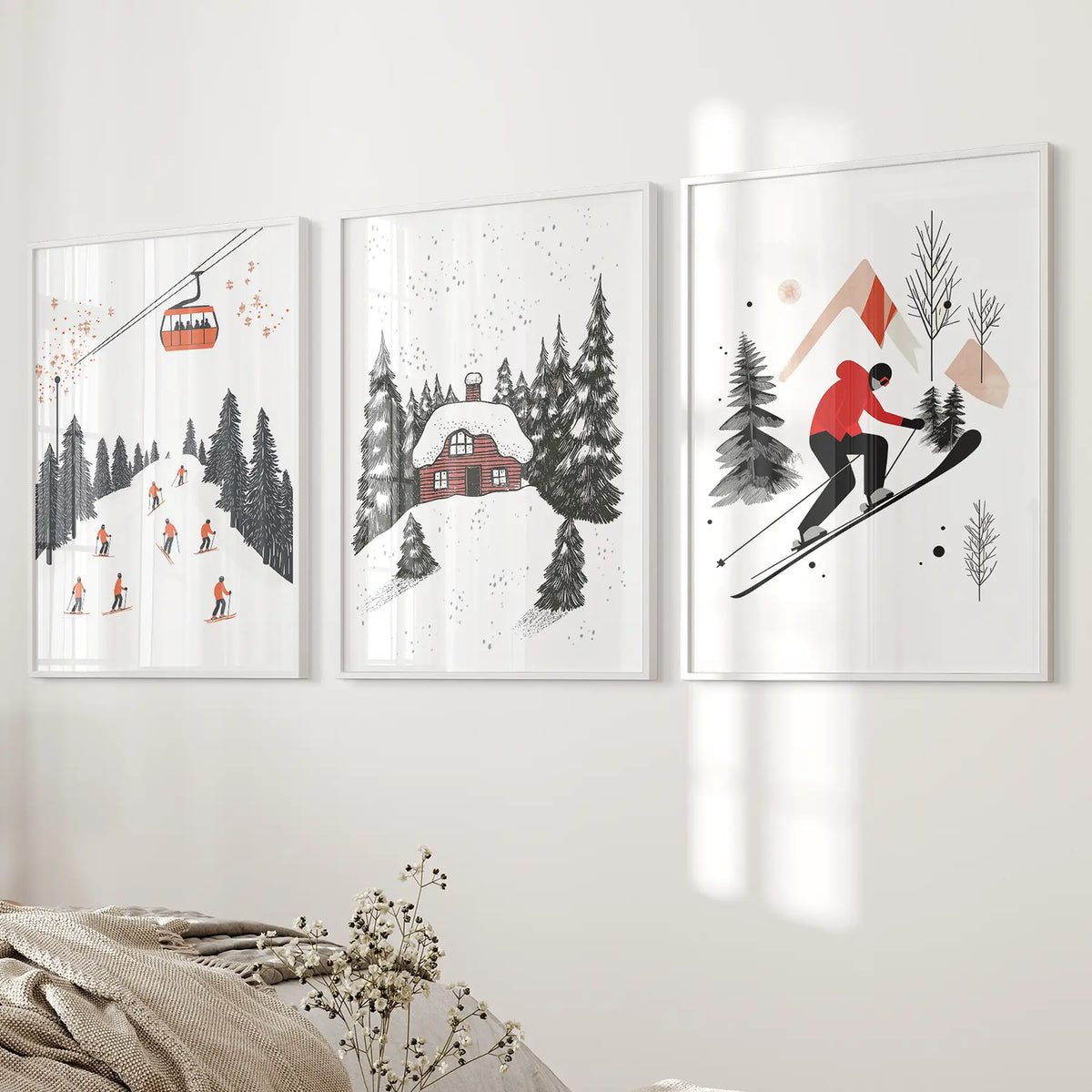 Alpine Skiing Winter Set of 3 Prints Home Wall Art