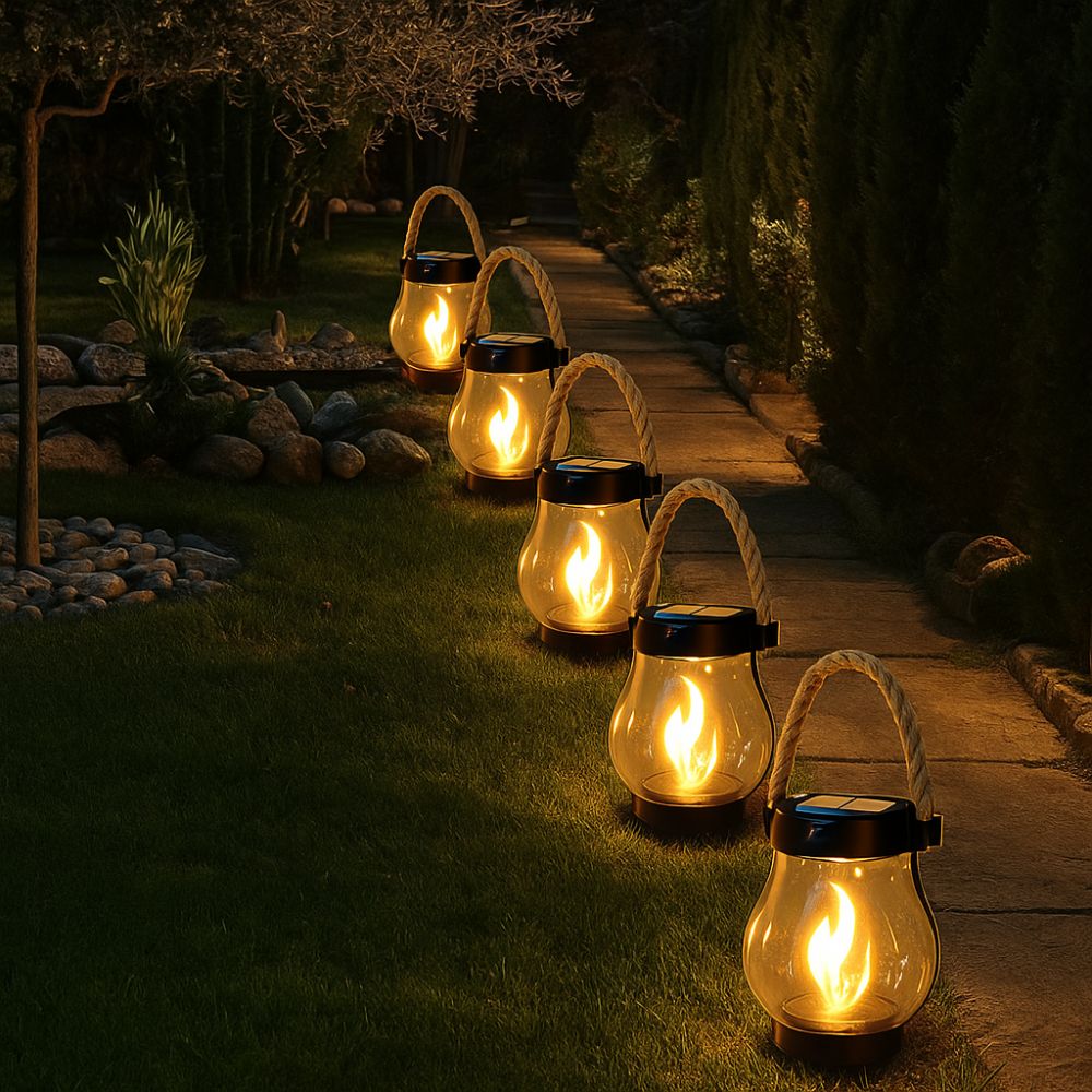Solar Lanterns Outdoor – Waterproof Solar-Powered Lantern with Flickering Flame Effect for Garden and Patio