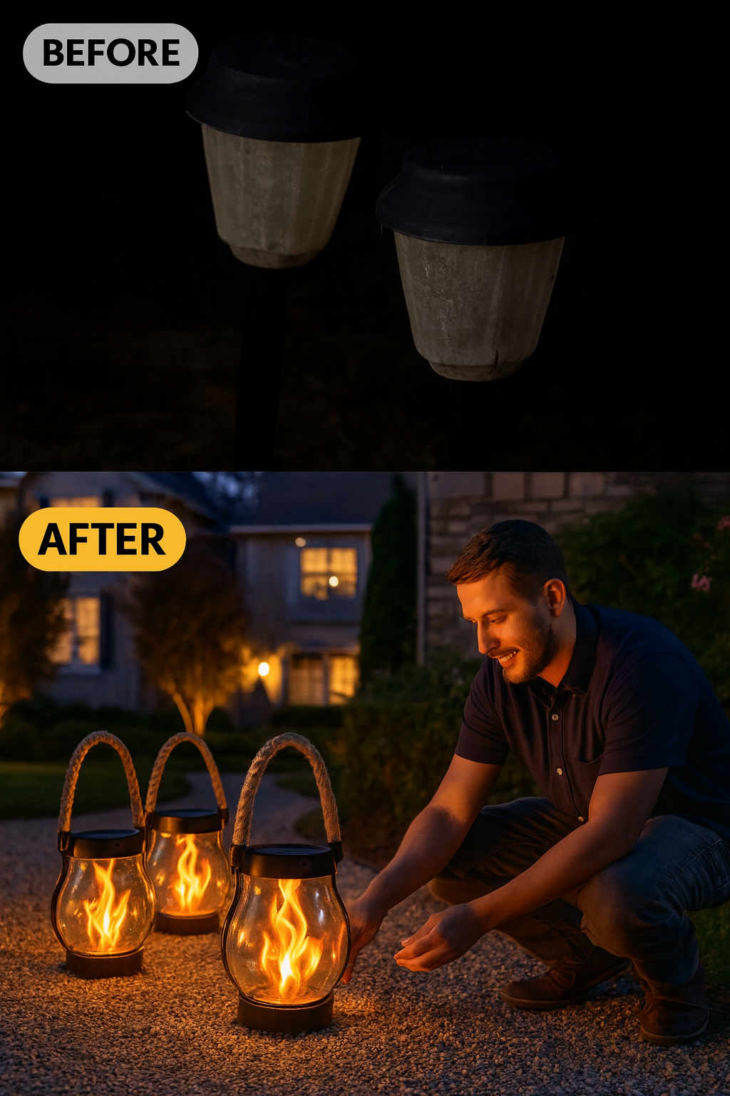 Solar Lanterns Outdoor – Waterproof Solar-Powered Lantern with Flickering Flame Effect for Garden and Patio
