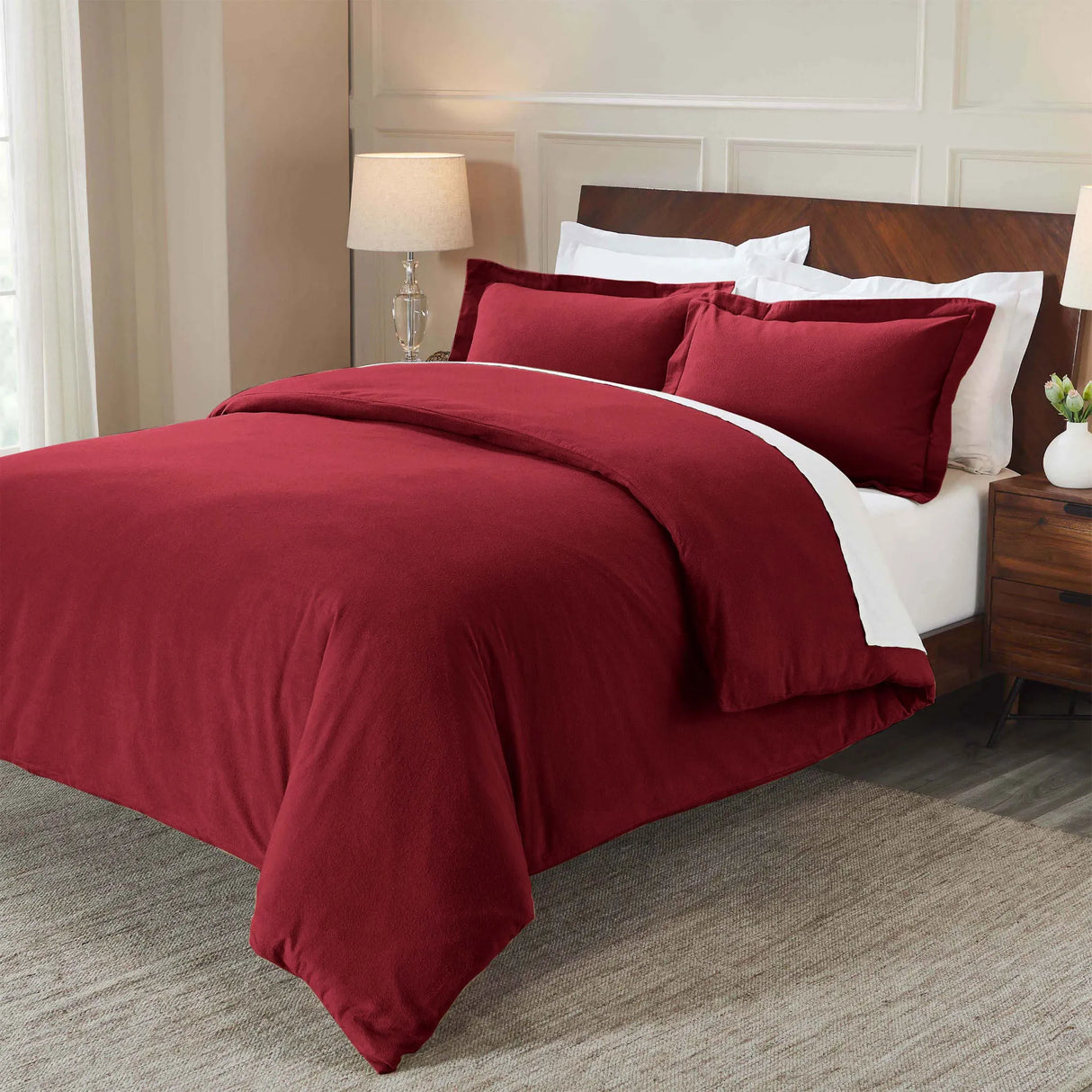 Flannel Cotton Modern Solid Fuzzy Duvet Cover Set With Pillow Shams - Duvet Cover Set by Superior Brand